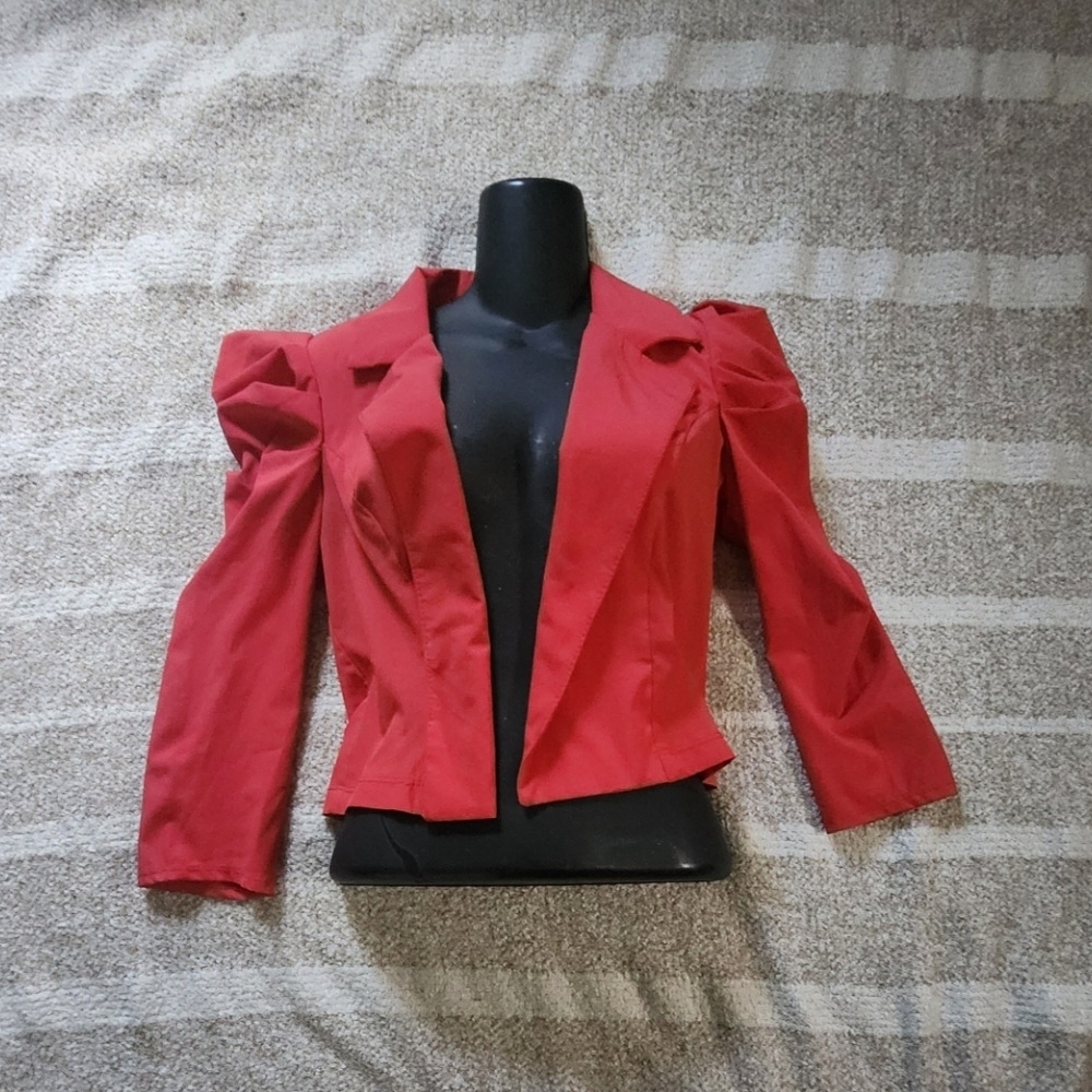 UK2LA Red Puff-Shoulder Blazer Jacket